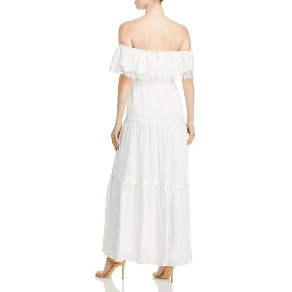 Aqua white Lace Trim Off Shoulder Evening Bridal Wedding Graduation Party Gown - Picture 4 of 4